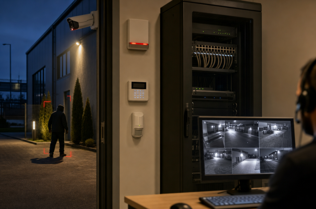 System zabezpieczeu0144 - Przyku0142adowy schemat dziau0142ania systemu AI na obiekcie firmowym